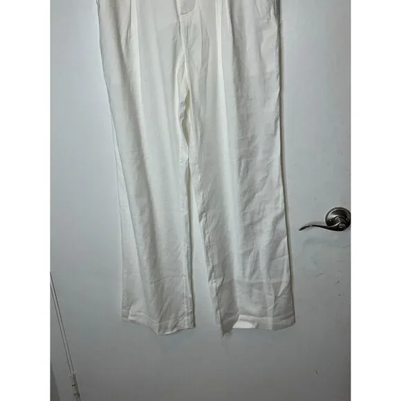Jenni Kayne Riley Linen Blend Pleated Front Relaxed Fit Trouser Pants White Sz 4 - Picture 6 of 13